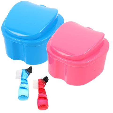 DINHEAROM Kit de 2 Brosse à Dents et Étui de Voyage pour Prothèses Dentaires Étanche Pratique Nettoyage Design Pomme Chic Outils de Soins Dentaires pour Voyageurs et Garçon et Filles