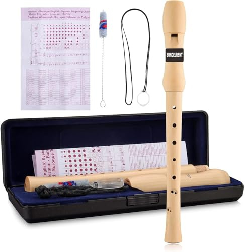 SUNCELRENT Baroque Recorder 8 Holes Soprano C Key Maple Wood Recorder with Storage Case Fingering Chart Cleaning Rod for Beginners