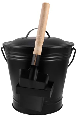 Gatuida Seau à Cendres en Métal Grosse Capacité 2 Pièces avec Pelle Résistante la Chaleur et Couvercle, pour Poêle à Bois, Cheminée Intérieure et Extérieure, Nettoyage Sûr Suies