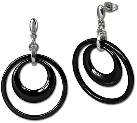 Amello Damen-Ohrhänger Edelstahl Keramik Doppel schwarz ESOX05S