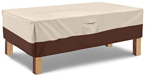 Vailge Rectangular Coffee Table Cover - Outdoor Lawn Patio Furniture Covers with Padded Handles and Durable Hem Cord - Heavy Duty and Waterproof,Fits Large Rectangular Coffee Table (Beige & Brown)