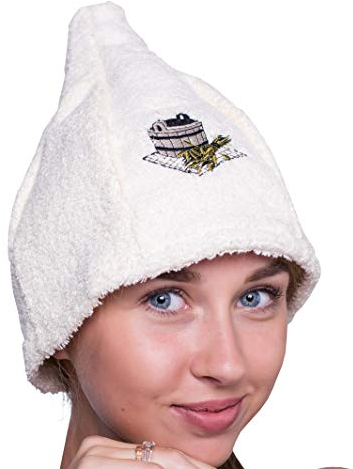 Ger3as Sauna Hat for Men and Women 100% Cotton with Embroidery Wellness Hat (UK, Numeric, 6 7/8, 7 1/2, White)