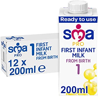 SMA First Infant Baby Milk, Pro from Birth, Ready to Use, Liquid Formula Milk, 200 ml (Pack of 12), Packaging May Vary