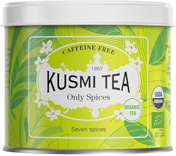 Kusmi Tea - Only Spices - Teemischung aus 100% Bio Gewürzen Zimt, Anis, Ingwer, Lakritz, Fenchel - Koffeinfreier Kräutertee - Gewürztee - Loser Tee - 100 g Metalldose - Menge für etwa 50 Tassen