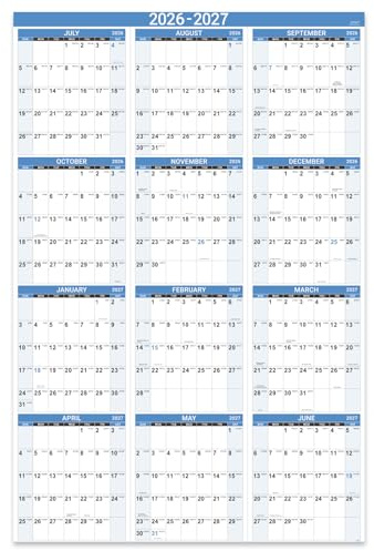 2026-2027 Wall Calendar - 2026-2027 Yearly Wall Calendar, July 2026 - June 2027, Calendar 26-27, 34.8 x 22.8(Open), One Page Vertical with Round Stickers, Gift Pocket - Haze Blue