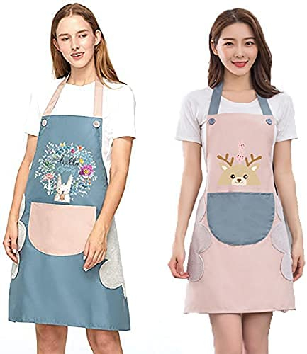 2 Pezzi Grembiule da Cucina Premium Grembiule da Cucina Impermeabile da Donna Grembiuli da Cucina Impermeabili con Tasca Grembiuli da Lavoro Regolabili per Caffetterie,Lavori Domestici, Barbecue