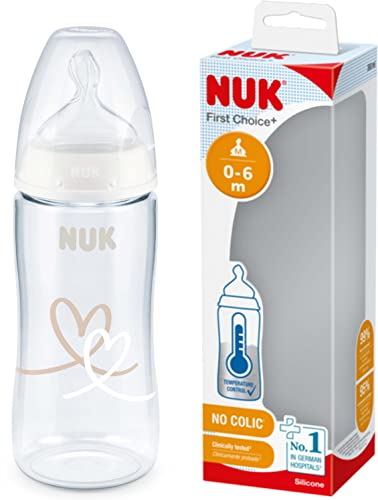 NUK First Choice+ biberon | 0-6 mois | Contrôle de température | Tétine en silicone | Valve anti-coliques | Sans BPA | 300 ml