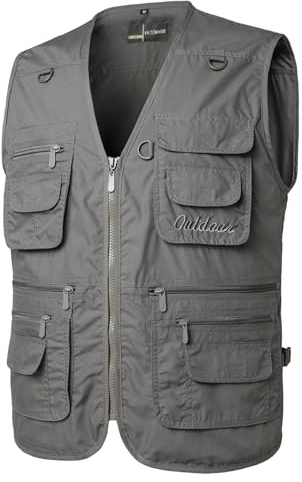 Yukirtiq Men's Multi Pocket Fishing Vest Camping Gillette Travel Waistcoat Jacket Sleeveless Dog Training Vest Hiking Gilet Photography Top