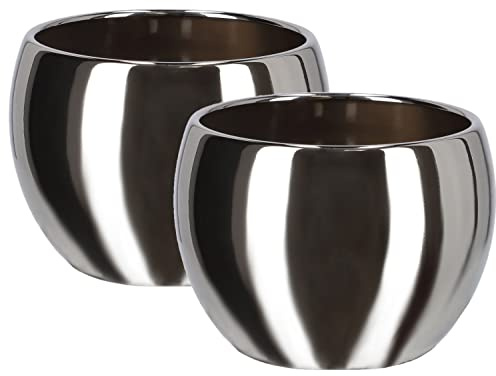 Kotarbau® keramisk blomkruka i set om 2, ytterkruka för blommor och växter, 10 cm diameter, silver