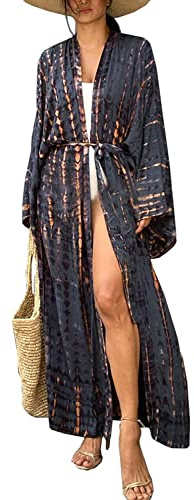 YouKD Women's Bohemian Cardigan Maxi Dress Beach Coverup Robe Long Kimono Robs One Size