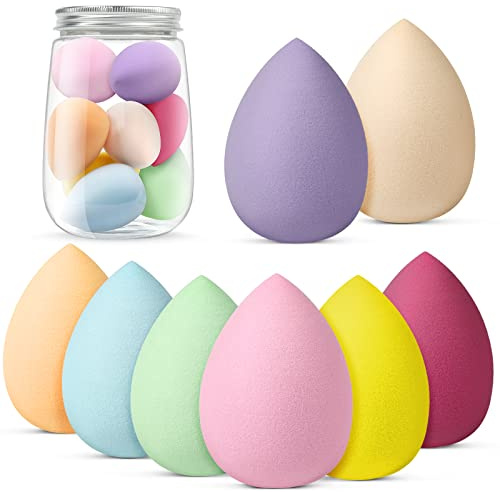 AUAUY Spugnette Trucco, Spugna di Bellezza Fondotinta 8 pz, Spugnette Trucco Fondotinta Impeccabile, Multicolore Morbida Spugna Cosmetica per Liquidi, Crema e Polvere (Stile Full Drip)