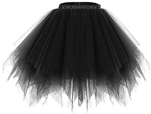 RULTA Damen Tutu Tüllrock 50er Vintage Ballettrock Multi-SchichtenVintage Tüllrock Petticoat Mehrfarbig Bubble Tanzkleid Rock Unterrock Tütü Kurz Ballett Black m