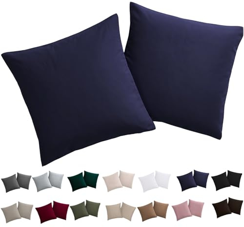 Soifox: set di 2 federe per cuscini 50 x 50, in microfibra al 100%, senza stiro e antirughe, con chiusura lampo, colore blu marino