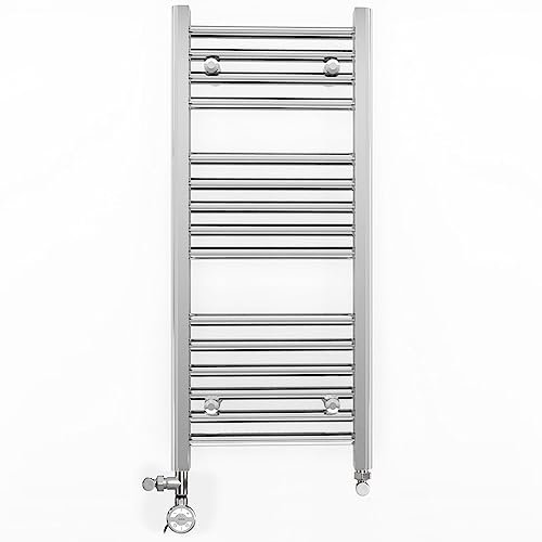 Myhomeware 400mm Wide Chrome Dual Fuel Electric Radiator Bathroom Towel Rail Radiator With Thermostatic and Standard Electric Element UK (400 x 800 mm (h), MOA Thermostatic Electric Element)