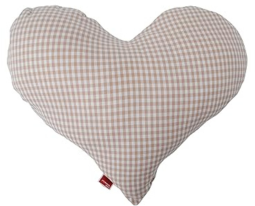 POWER INN hjärtkudde liten ca 50 x 43 cm | Present till bröllop, mors dag eller alla hjärtans dag | dekorativ kudde och gosig kudde i hjärtform | tyg 100 % bomull | (beige rutig)