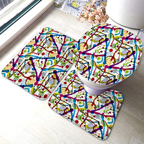 3 Piezas Juego De Alfombra De Baño Salpicadura Colorida Artística Grunge Alfombras De Cama Imprimir Alfombra De Contorno, para Cocina, Dormitorio