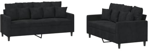 vidaXL Ensemble de Canapés avec Coussins 2 pcs, Canapés avec Accoudoirs et Dossier, Ensemble de Meubles, Mobilier de Salon, Moderne, Noir Velours