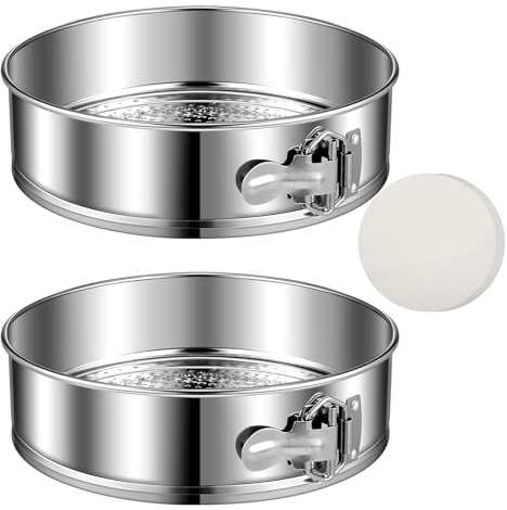 Pickmesh 2 Pack 9 Inch Springform Pans for Baking, Nonstick Round Cheesecake Pans Leakproof Stainless Steel with Removable Bottom with 50 Parchment Paper