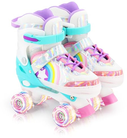Y-RAIN Rollerskates Kinder Verstellbar Rollschuhe für Kinder mit Leuchtenden Rädern für Mädchen und Jungen Rainbow