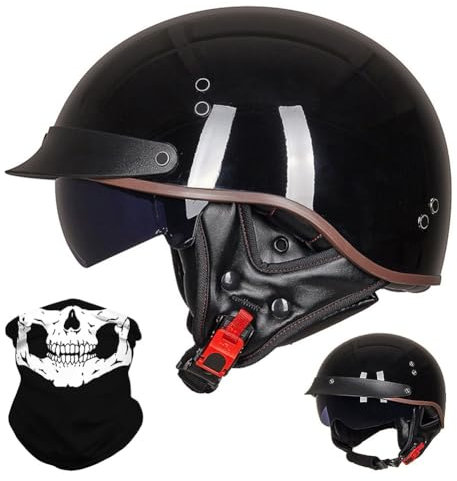 BYGMWEP Retro Motorradhalbhelm, Halbschalenhelm mit ECE, Jethelm Retro, Chopper Helm, Retro Motorrad Helm, Scooter-Helm, Offenem Helm, mit Sonnenblende, für Männer und Frauen M~XXL