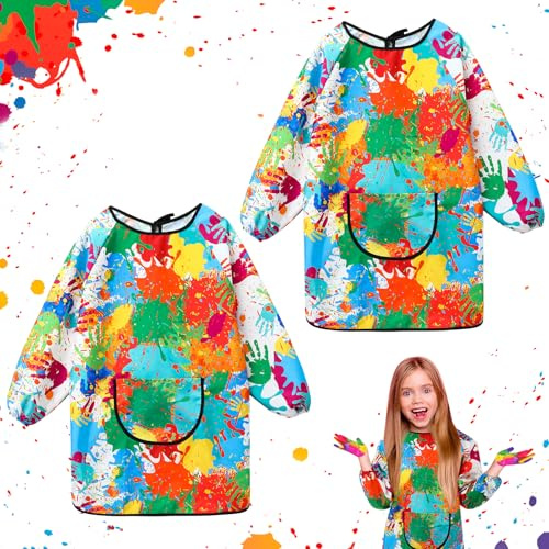 GSrenyu 2Pcs Kids Art Aprons Waterproof Graffiti Painting Apron with Pocket