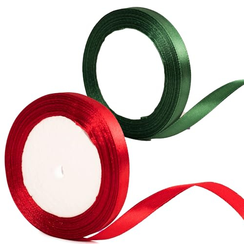 Nastro da regalo natalizio bordeaux rosso e verde da 10 mm, 22 metri, nastro natalizio sottile per incartare i regali, nastro per sacchetti regalo natalizi, fiocchi per torte, decorazioni artigianali