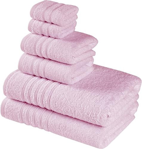 Luscinia 550 g/m² | 100 % bomull frottéhanddukar | set om 6 | 2 badhanddukar (140 x 70 cm), 2 handdukar (40 x 70 cm), 2 gästhanddukar (30 x 30 cm) | Oeko-TEX® 100 | hängande slinga (rosa)