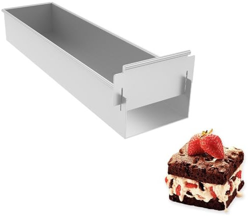 Backrahmen Rechteckig Verstellbar 41.7 × 10 × 6 cm Antihaftbeschichtung Backform Aluminiumlegierung Abnehmbares Seitenteil Leicht zu Reinigen Tiramisu Form Geeignet für Brownie Broten Tiramisu (Stil1)