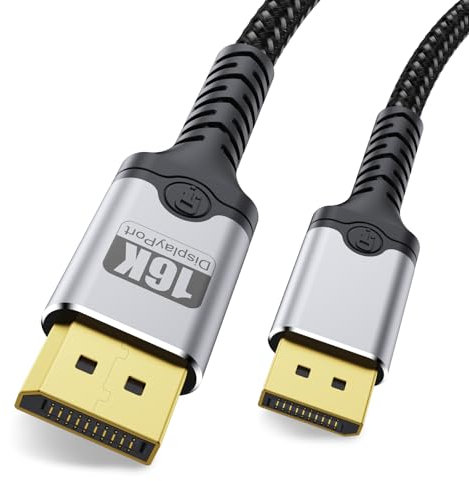 Ticenpe Câble DisplayPort 2.1 2M/6.6Ft [16K@60Hz, 10K@60Hz, 8K@120Hz, 4K@240Hz 165Hz 144Hz] Câble DP prend en charge 80Gbps HDR DSC1.2a FreeSync G-Sync Display Port Câble pour Moniteur Gaming, PC