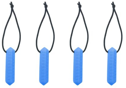 Zip Sensory Chew - Zip Chew Toggles 4 Piece Multi Pack - for Kids with Autism, Anxiety & ADHD - 100% Food Grade Silicone - Sensory Oojamabobs (Blue 4 Pack)