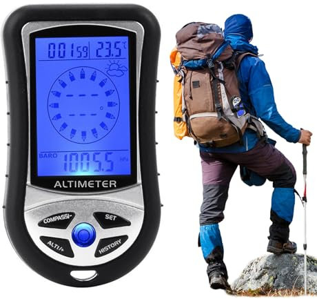 Altímetro electrónico - barómetro, medidor de temperatura | Brújula portátil con luz de fondo, pronóstico del tiempo y reloj para montañismo de senderismo