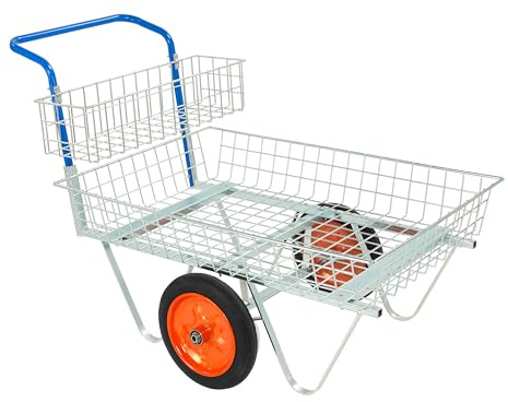 The Workplace Depot Garden Centre Trolley – 80 kg Load Capacity Electro-Galvanised Steel, Solid Rubber Wheels & Powder-Coated Blue Handle, Home & Garden Centre Use