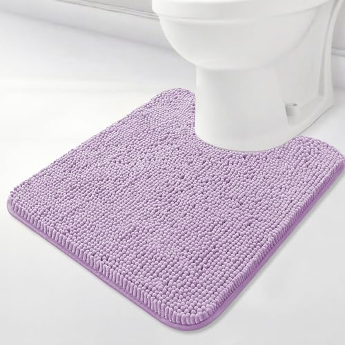 BOANKODU Toilet Rugs U-Shaped,20x 20Super Absorbent Chenille Bathroom Rugs and Strong PVC Non-Slip Backing for Toilets Rug Set,Machine Washable,Bath Mats for Bathrooms,Lavender