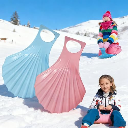 Schneerutscher mit Handgriff, 50 * 35cm Kinder Muscheltyp Poporutscher zum Glatte Linien leicht gleiten Rodeln, Extra stabil Kunststoff Rutschteller für Familie Freunde (Red)