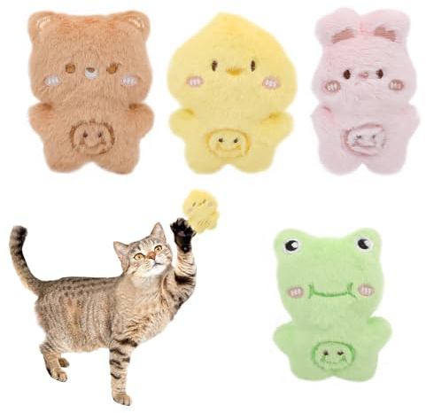 Katzenspielzeug Set 4 Stück – Plüsch Katzenspielzeug mit Katzenminze und Geräuschfolie, Interaktives Katzenspielzeug Baldrian Kuscheltier Weiches Spielzeug mit Katzenminze für Kitten & Wohnungskatzen