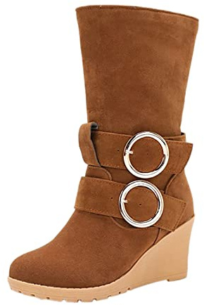 Generisch Stivaletti da donna con zeppa, eleganti, comodi, con tacco corto, antiscivolo, invernali, marrone, 41 EU