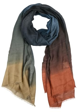 LUMBERJACK Sciarpa da Donna Morbida in Viscosa, Fantasia Sfumata, Beige Blu e Rame, Elegante e Calda, Con Scatola Regalo