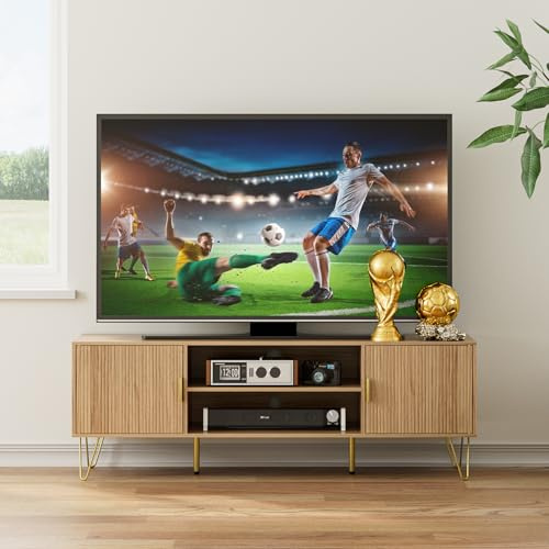 HEYZOEY Gabinete de TV, lowboard para TV de hasta 60 Pulgadas, Mueble de TV de 2 Puertas con armarios para Sala de Estar (Roble A, 137 x 38 x 48 cm)