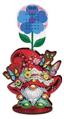 Lebartm DIY Diamond Art Painting 2026-2027 PVC Calendar Insert Wooden Desktop Ornament 12 Floral Patterns Double-Sided Drill Tabletop Calendars for Office Planning Home Decor-Goblin