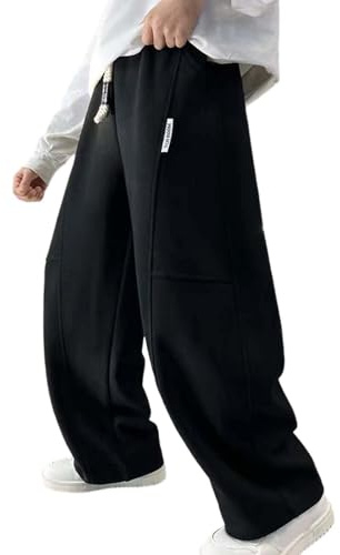 Baggy Pants Kids Boys Elastic Waist Trendy Cargo Trousers Teenagers Boys Pockes Workwear Comfy Stretchy School Outdoor Streetwear Casual Bottoms (Black, 15-16 Years)