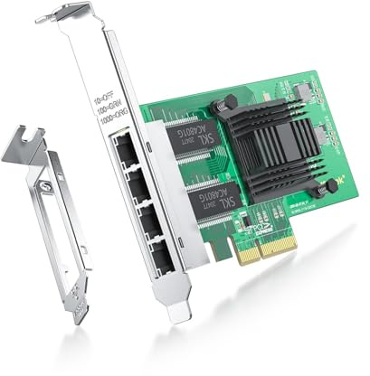 ipolex Intel I350-T4 Network Card, 4 Port NIC, Low Profile, Gigabit Ethernet Network Adapter Card with Intel I350-AM4 Controller, fit Windows/XP/Linux/VMware ESX/ESXi*, Quad RJ45 Ports, PCI-E 2.1 X4