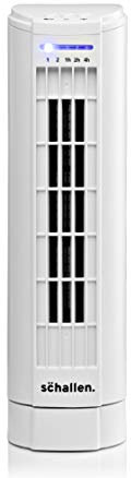 Schallen 15 Electric Air Cooling Quiet Oscillation Floor Desk Mini Tower Fan with Timer & Speed Settings (White)