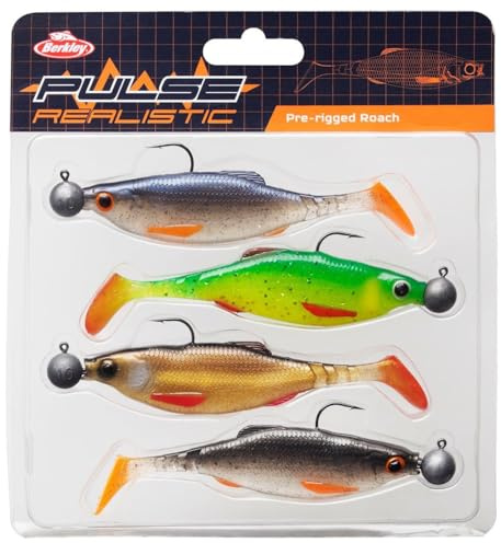 Berkley Pulse Realistic Roach Prerigged Softbait Shad med jigghuvud – ultrarealistisk form och action för fiske av rovfisk – gädda, gös, abborre