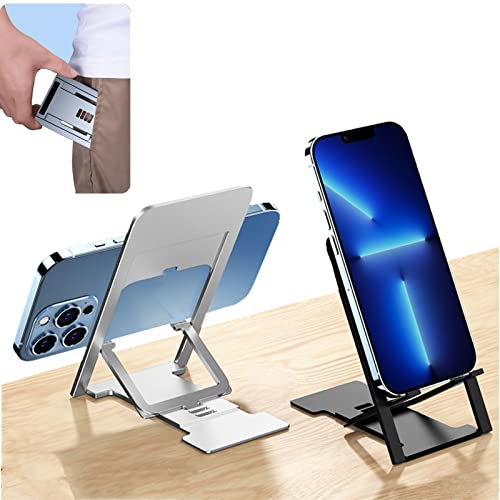 Ultra Thin Portable Foldable Cell Phone Stand - Adjustable Folding Stand for Desk and Travel, Compatible with iPhone Smartphones and iPad Tablets (4-12in) (1pc/Silver)