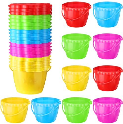 Yinder 20 Packs Sand Buckets Bulk for Kids, 6.5 in Rum Plastic Bucket Pails Beach Toys for Summer Pool Party Favors