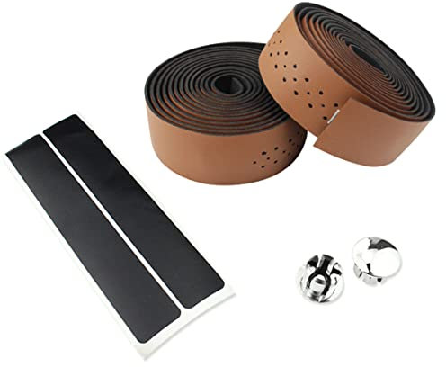 1 Paar Retro-PU-Leder-Fahrrad-Lenkerband, rutschfest, weich, atmungsaktiv, Mountainbike-Lenkerbänder mit Stöpsel (braun).
