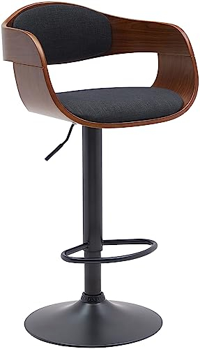 CLP Barhocker mit Lehne Kingston, Barstuhl gepolstert mit Kunstleder oder Stoffbezug, Tresenstuhl höhenverstellbar Metallgestell schwarz, Farbe:walnuss/schwarz, Material:Stoff