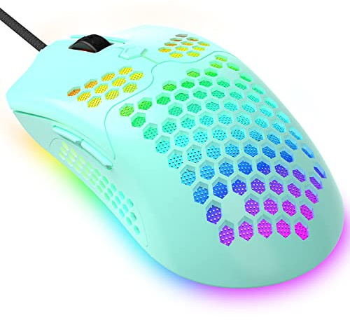 KUIYN Ratón para Juegos con Cable Ultraligero 383 Pro M5, Carcasa de Nido de Abeja Ligera, Pixart PAW3325, 6 dpi Ajustables 12000, 26 Ratones retroiluminados con respiración RGB, 65 g, Modelo óptico