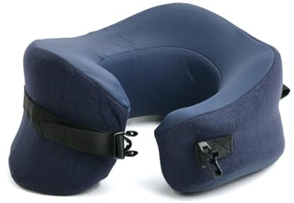 C CUSHION LAB Travel Pillow, Award-Winning Patented Ergonomic Design for Chin & Neck Support Memory Foam Neck Pillow, Compact Airplane Pillow for Traveling, Flight, Car (Navy, Large)