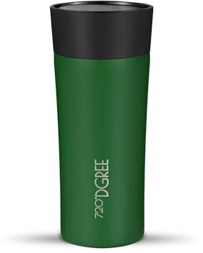 720°DGREE Thermobecher 350ml “PleasureToGo 2.0” - 3 Größen, 5h Heiß, 10h Kalt, Auslaufsicher, BPA-Frei, Hygienisch, 360° Trinköffnung - Schlanker Travel Mug, Thermo Becher To Go - Grün
